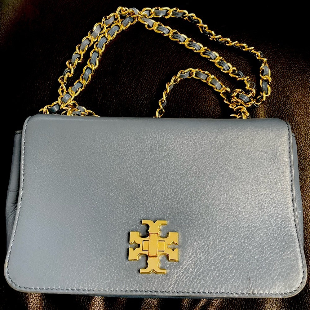 TORY BURCH Britten Adjustable Crossbody Shoulder Bag - Light Blue Leather✨